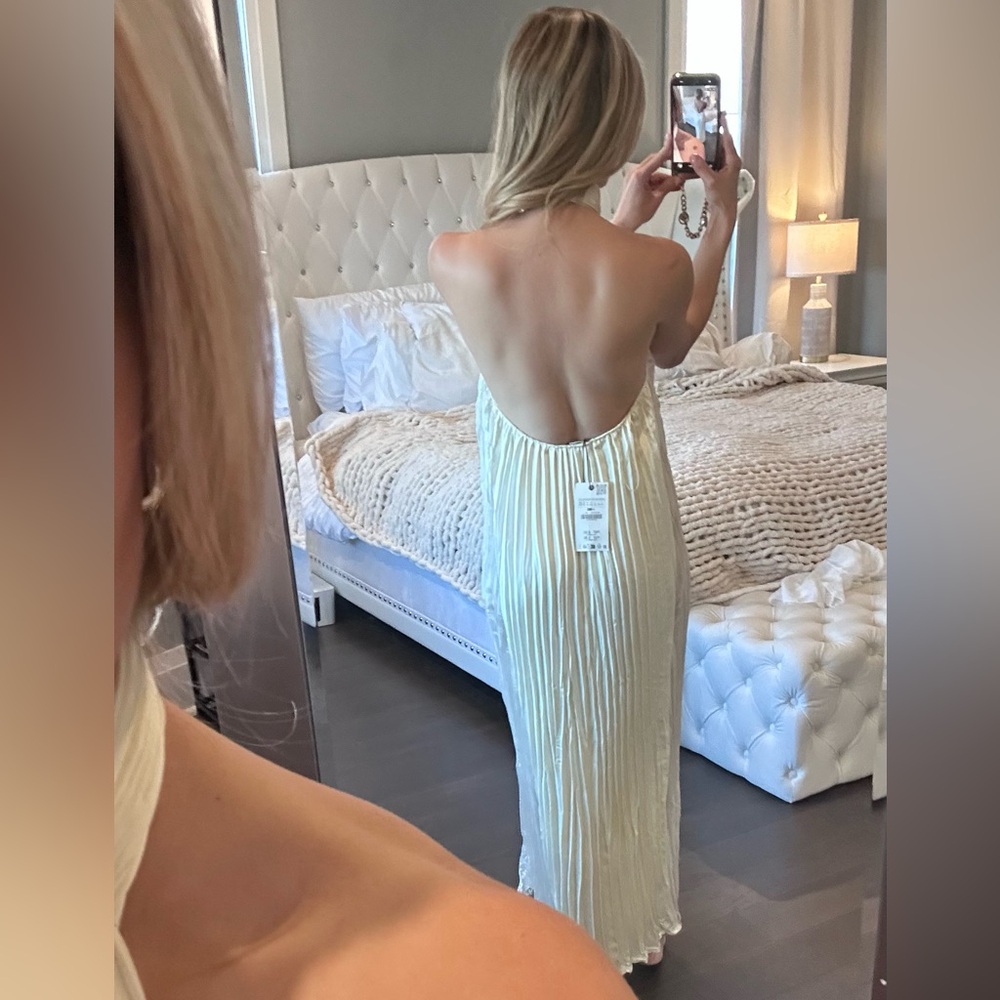 Zara Cream Pleated Maxi Dress - Sleeveless High Neck - Picture 2 of 6